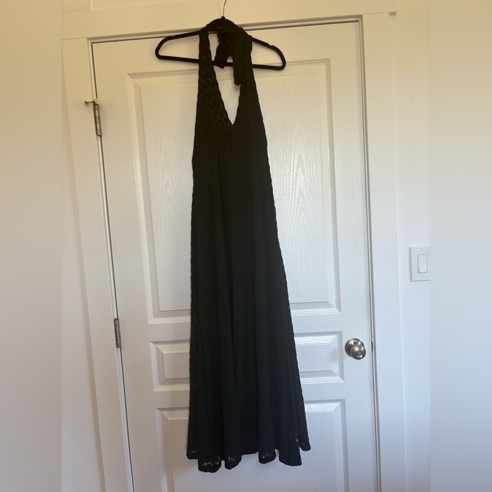 Hill House Black Halter Maxi Dress with Textured Knit